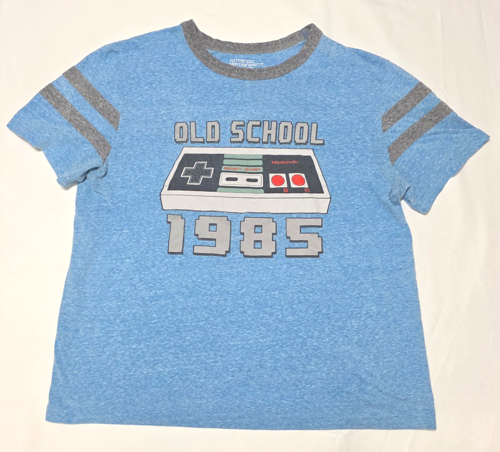 Nintendo NES Shirt Large L Blue Old School 1985 Graphic Tee Heather Ringer 2016